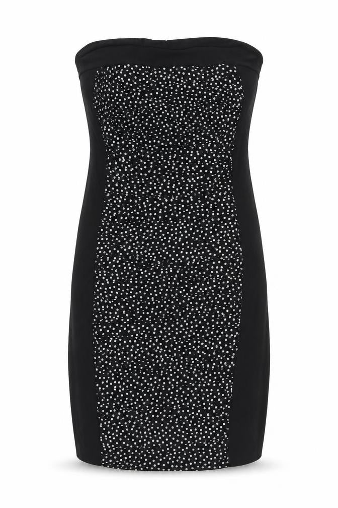 George Women Black Polka Dot UK 12 Strapless Bodycon Knee Dress