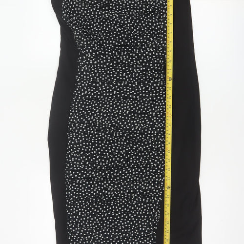 George Women Black Polka Dot UK 12 Strapless Bodycon Knee Dress
