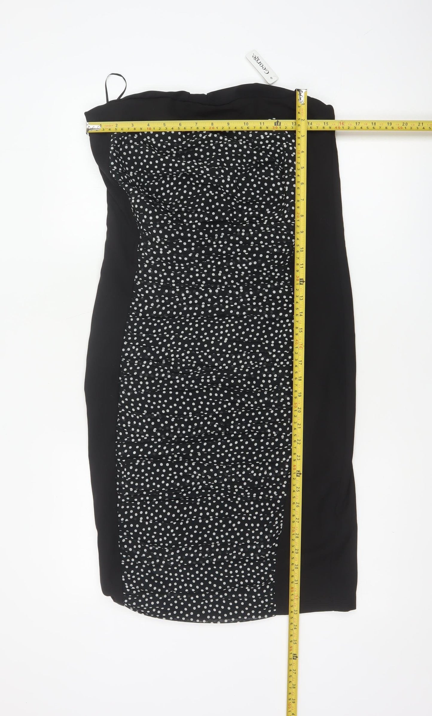 George Women Black Polka Dot UK 12 Strapless Bodycon Knee Dress