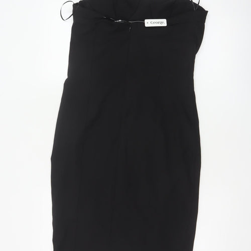 George Women Black Polka Dot UK 12 Strapless Bodycon Knee Dress