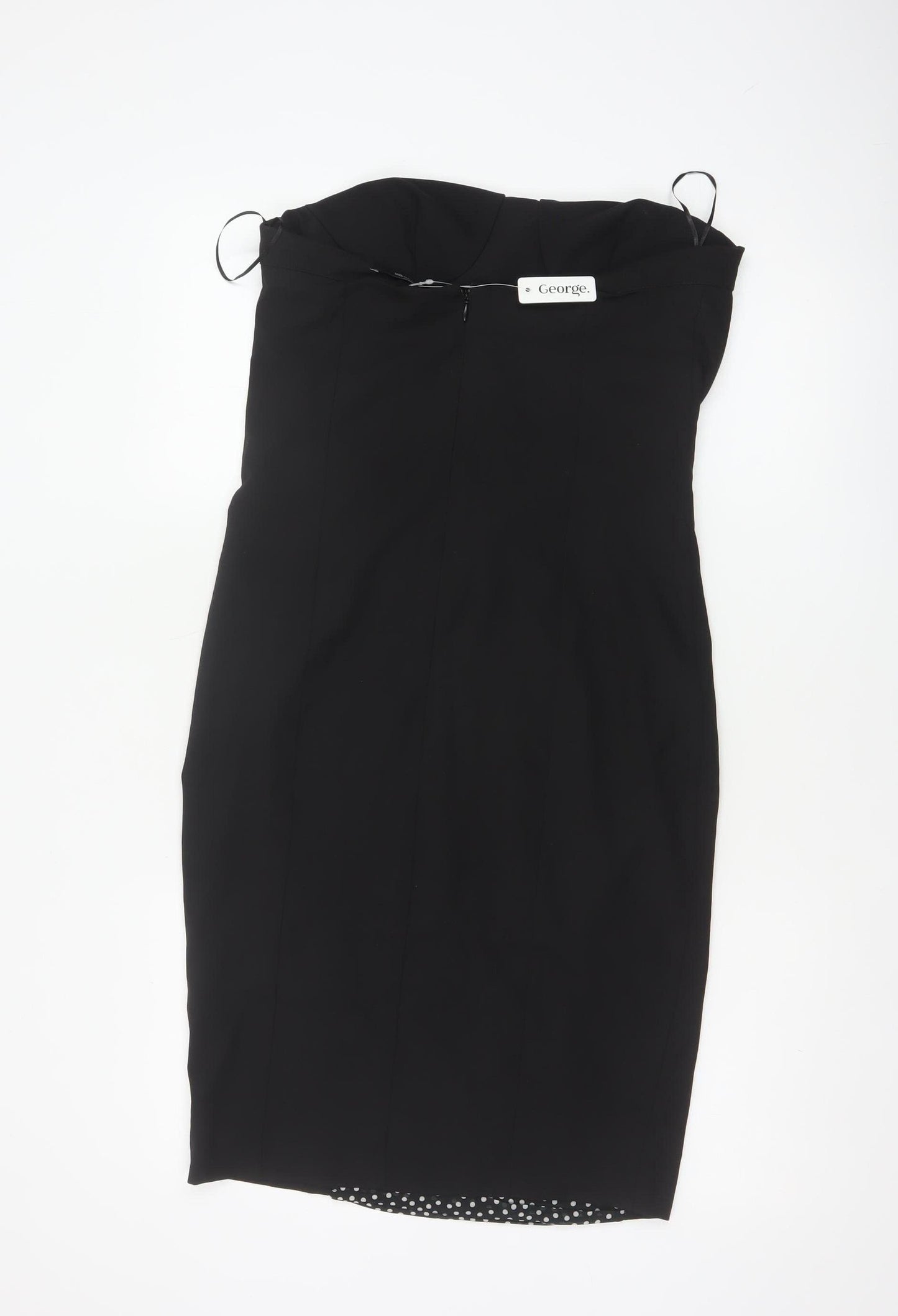 George Women Black Polka Dot UK 12 Strapless Bodycon Knee Dress