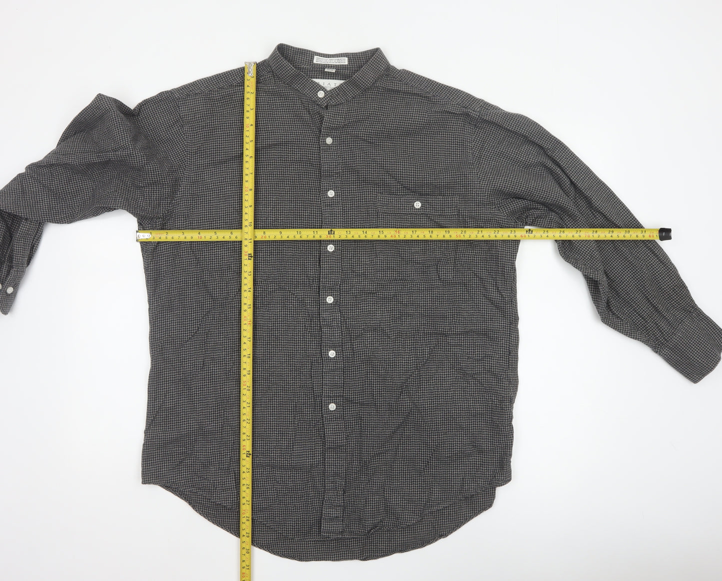 Priatti Men's Grey Check Cotton Button-Down Shirt 16.5 Long Sleeve