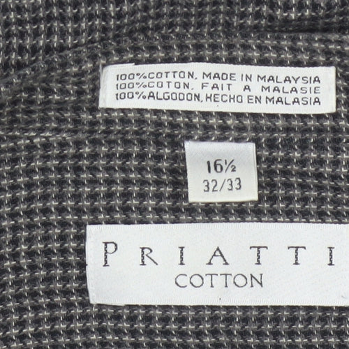 Priatti Men's Grey Check Cotton Button-Down Shirt 16.5 Long Sleeve