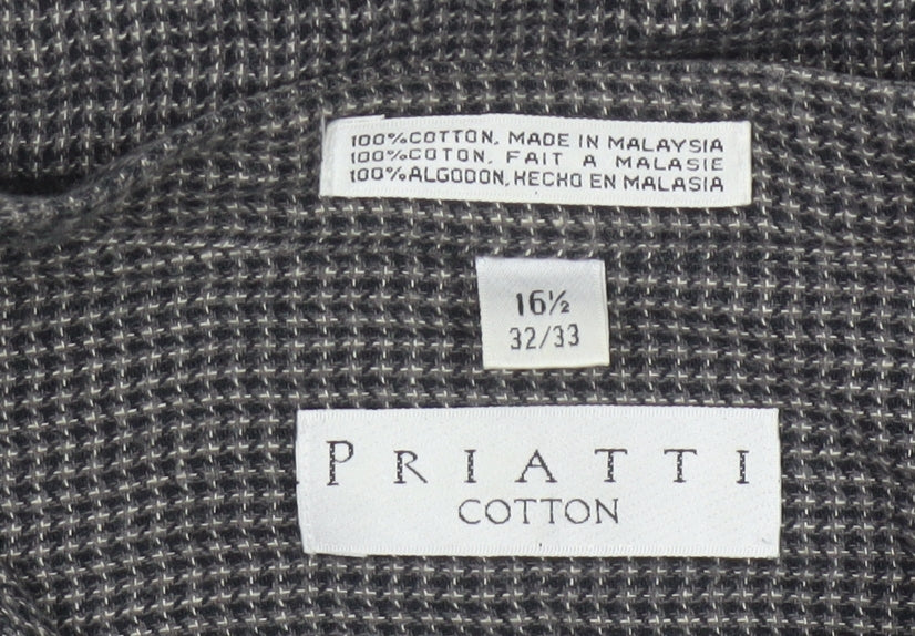 Priatti Men's Grey Check Cotton Button-Down Shirt 16.5 Long Sleeve
