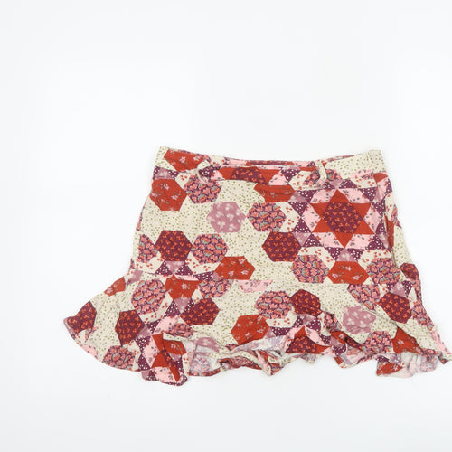 Stradivarius Women Multicoloured M Short Skater Ruffle Patchwork Skirt