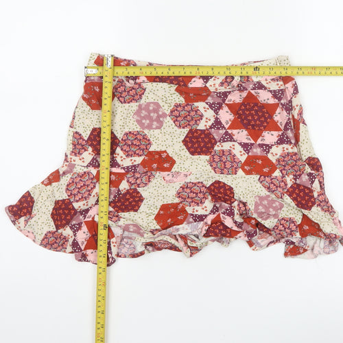 Stradivarius Women Multicoloured M Short Skater Ruffle Patchwork Skirt