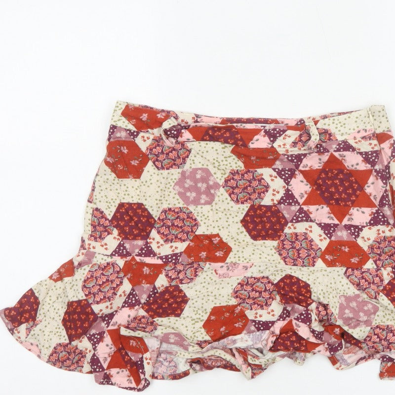 Stradivarius Women Multicoloured M Short Skater Ruffle Patchwork Skirt