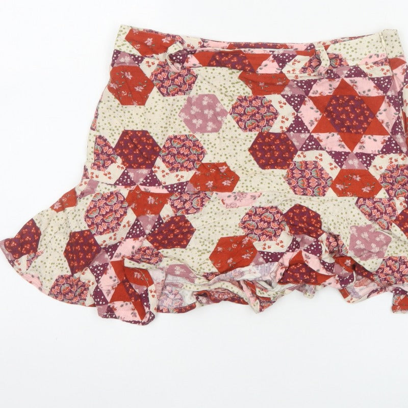 Stradivarius Women Multicoloured M Short Skater Ruffle Patchwork Skirt