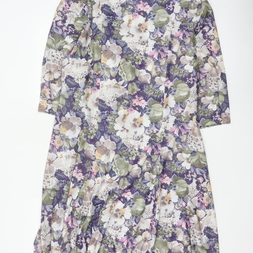 Pellies Women’s Purple Floral Fit & Flare Knee Dress UK 12 Lace Collar