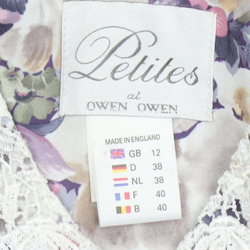 Pellies Women’s Purple Floral Fit & Flare Knee Dress UK 12 Lace Collar