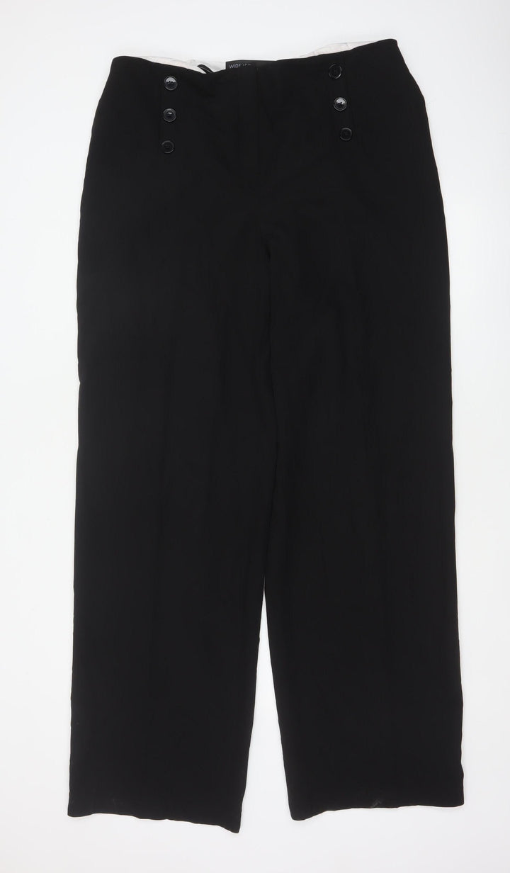 Next Women Black Size 16 Tall Wide-Leg Button Dress Trousers