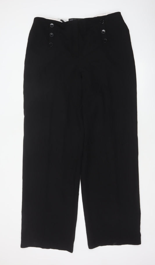 Next Women Black Size 16 Tall Wide-Leg Button Dress Trousers