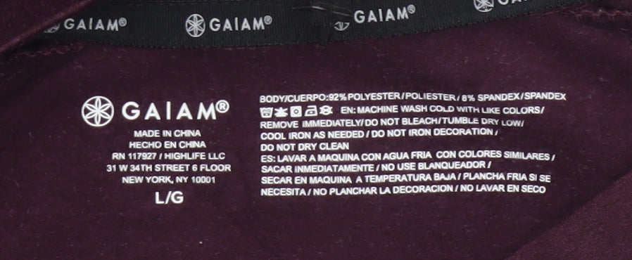 Brand and care label for Gaiam Men Purple L Long Sleeve Henley Button-Up Active Top