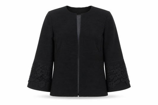 Hobbs Women Black UK 8 Floral Lace Cuff 3/4 Sleeve Blazer Jacket