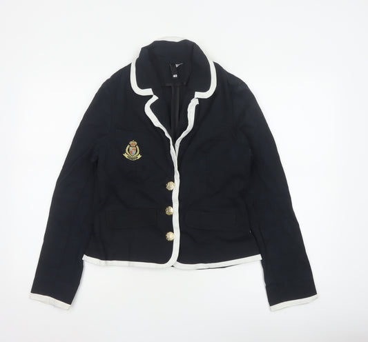 Divided by H&M Women Black White Trim Crest Blazer UK 12 Preppy