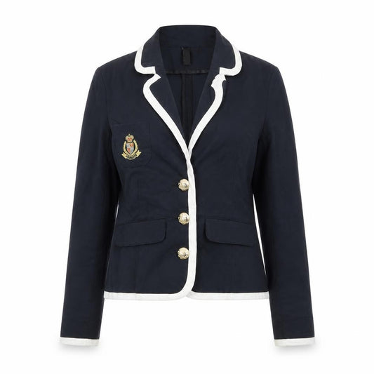 Divided by H&M Women Black White Trim Crest Blazer UK 12 Preppy
