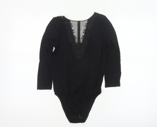 Jennifer Women's Black UK 8 Lace Mesh V-Neck Long Sleeve Bodysuit