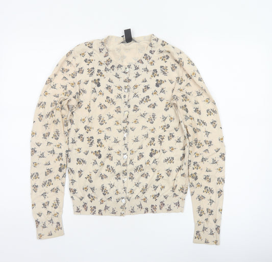 Mango Suit Women Beige Floral Knit V-Neck Button Cardigan UK 12