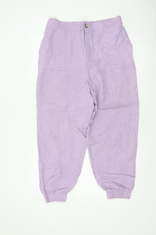 Marks & Spencer Autograph Women's Purple UK 14 Linen Blend Jogger Trousers