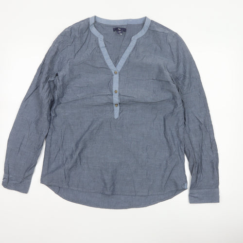 Gap Women Blue Cotton Chambray V-Neck Button Blouse Size M
