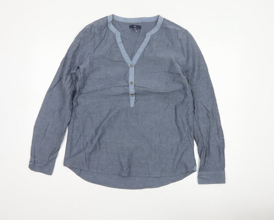 Gap Women Blue Cotton Chambray V-Neck Button Blouse Size M