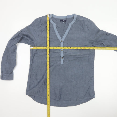 Gap Women Blue Cotton Chambray V-Neck Button Blouse Size M