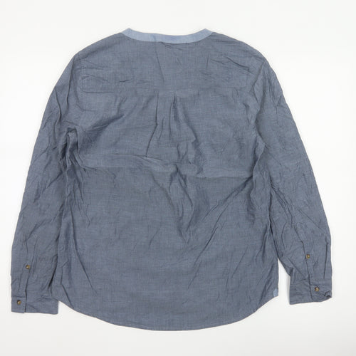 Gap Women Blue Cotton Chambray V-Neck Button Blouse Size M