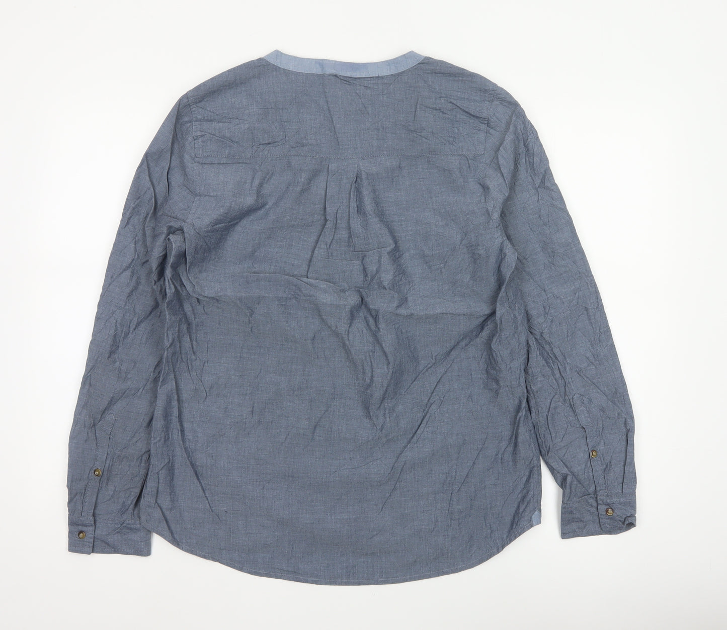 Gap Women Blue Cotton Chambray V-Neck Button Blouse Size M