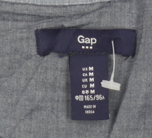 Gap Women Blue Cotton Chambray V-Neck Button Blouse Size M