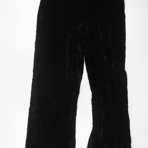 Zara Women Black M Velvet Flared Trousers Party Wide Leg