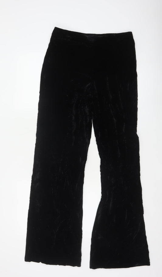 Zara Women Black M Velvet Flared Trousers Party Wide Leg