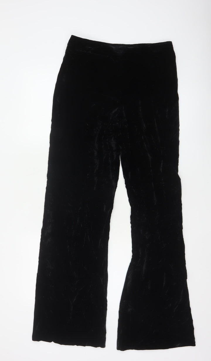 Zara Women Black M Velvet Flared Trousers Party Wide Leg