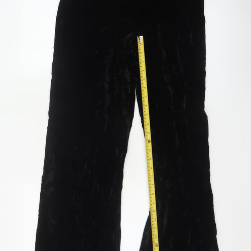 Zara Women Black M Velvet Flared Trousers Party Wide Leg