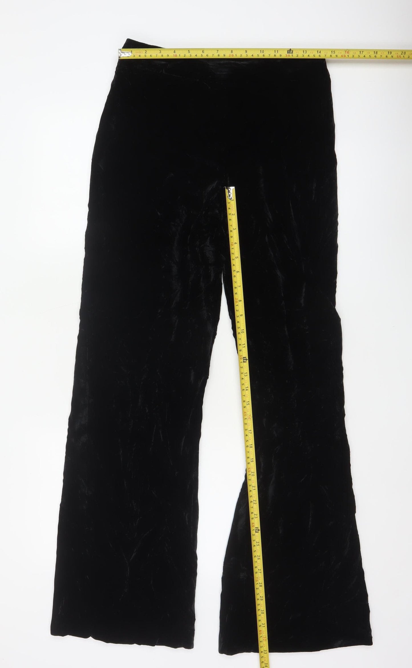 Zara Women Black M Velvet Flared Trousers Party Wide Leg