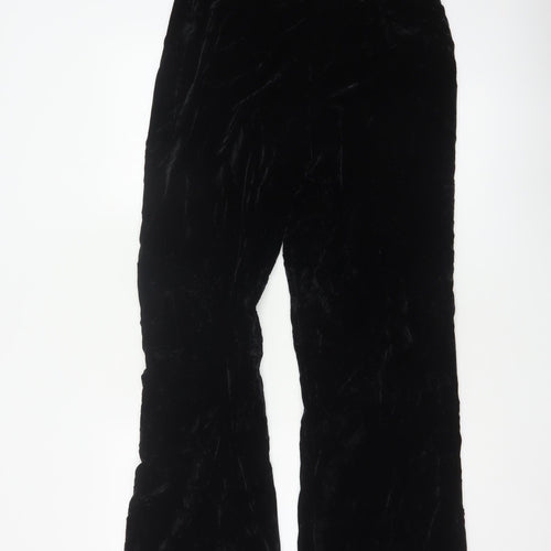 Zara Women Black M Velvet Flared Trousers Party Wide Leg