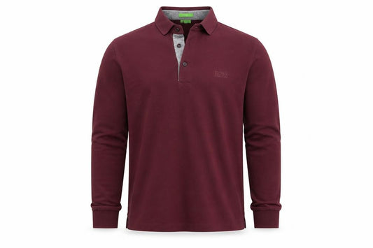 Hugo Boss Men’s Red M Long Sleeve Cotton Logo Polo Shirt
