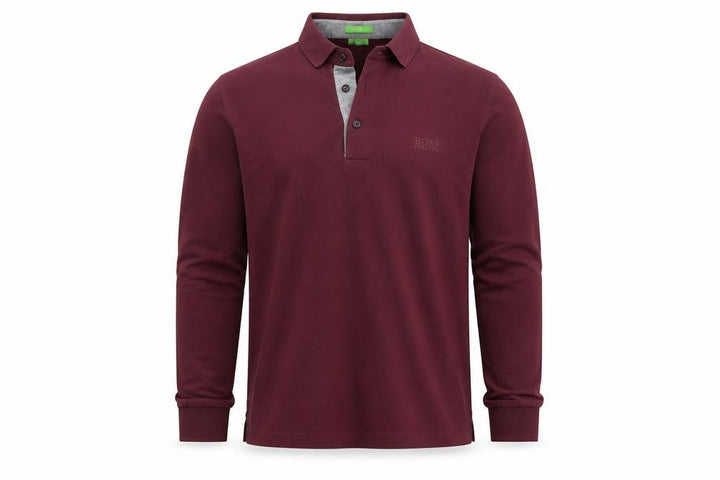 Hugo Boss Men’s Red M Long Sleeve Cotton Logo Polo Shirt