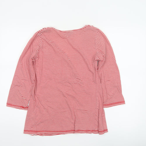 Warehouse Women Red Striped UK 14 Basic Ruffle Cotton 3/4 Sleeve Top