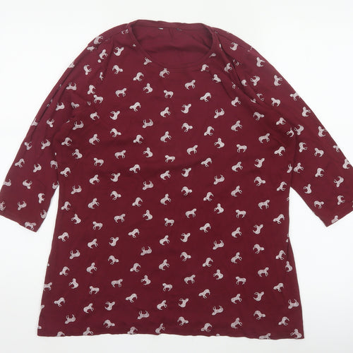 Marks and Spencer Women Red UK 16 Horse Print 3/4 Sleeve T-Shirt