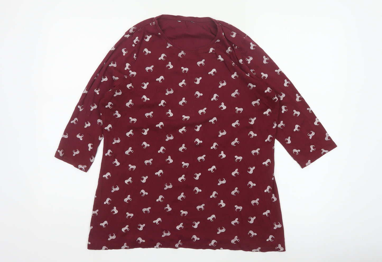 Marks and Spencer Women Red UK 16 Horse Print 3/4 Sleeve T-Shirt