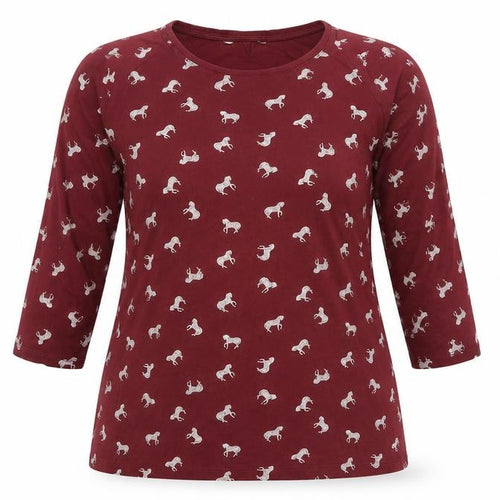 Marks and Spencer Women Red UK 16 Horse Print 3/4 Sleeve T-Shirt