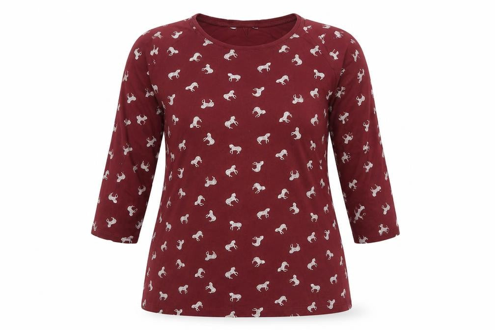 Marks and Spencer Women Red UK 16 Horse Print 3/4 Sleeve T-Shirt