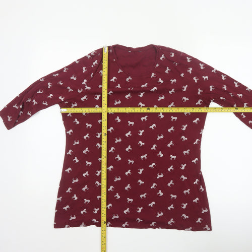 Marks and Spencer Women Red UK 16 Horse Print 3/4 Sleeve T-Shirt