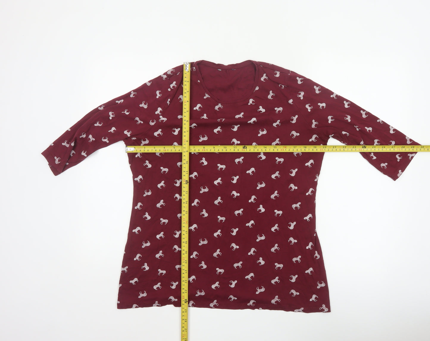 Marks and Spencer Women Red UK 16 Horse Print 3/4 Sleeve T-Shirt