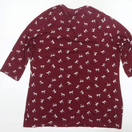 Marks and Spencer Women Red UK 16 Horse Print 3/4 Sleeve T-Shirt