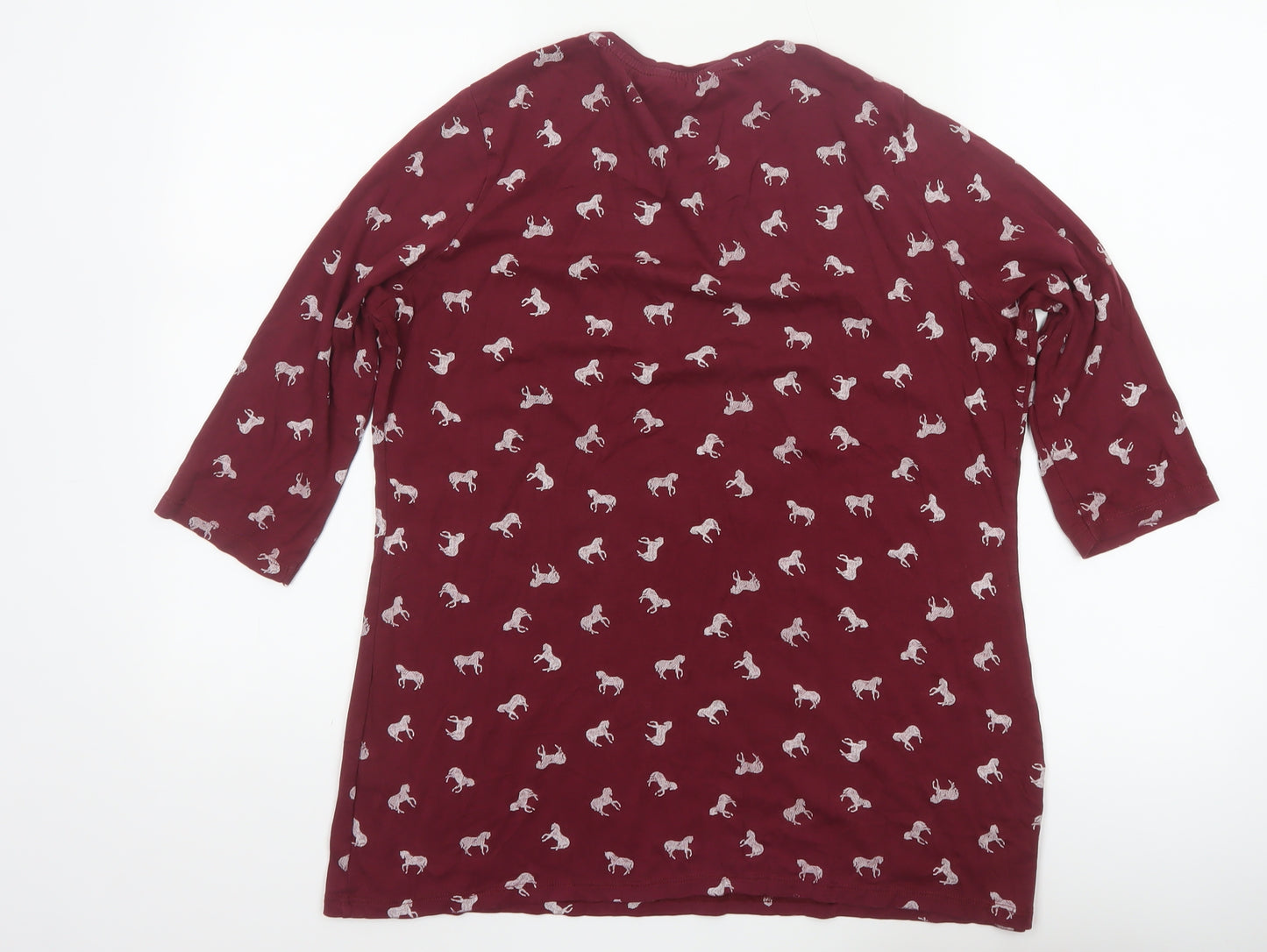 Marks and Spencer Women Red UK 16 Horse Print 3/4 Sleeve T-Shirt