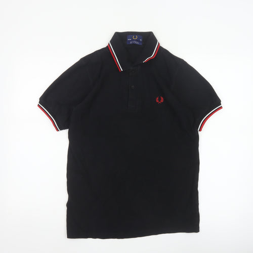 Fred Perry Men's Black S Cotton Piqué Polo Shirt Red Trim