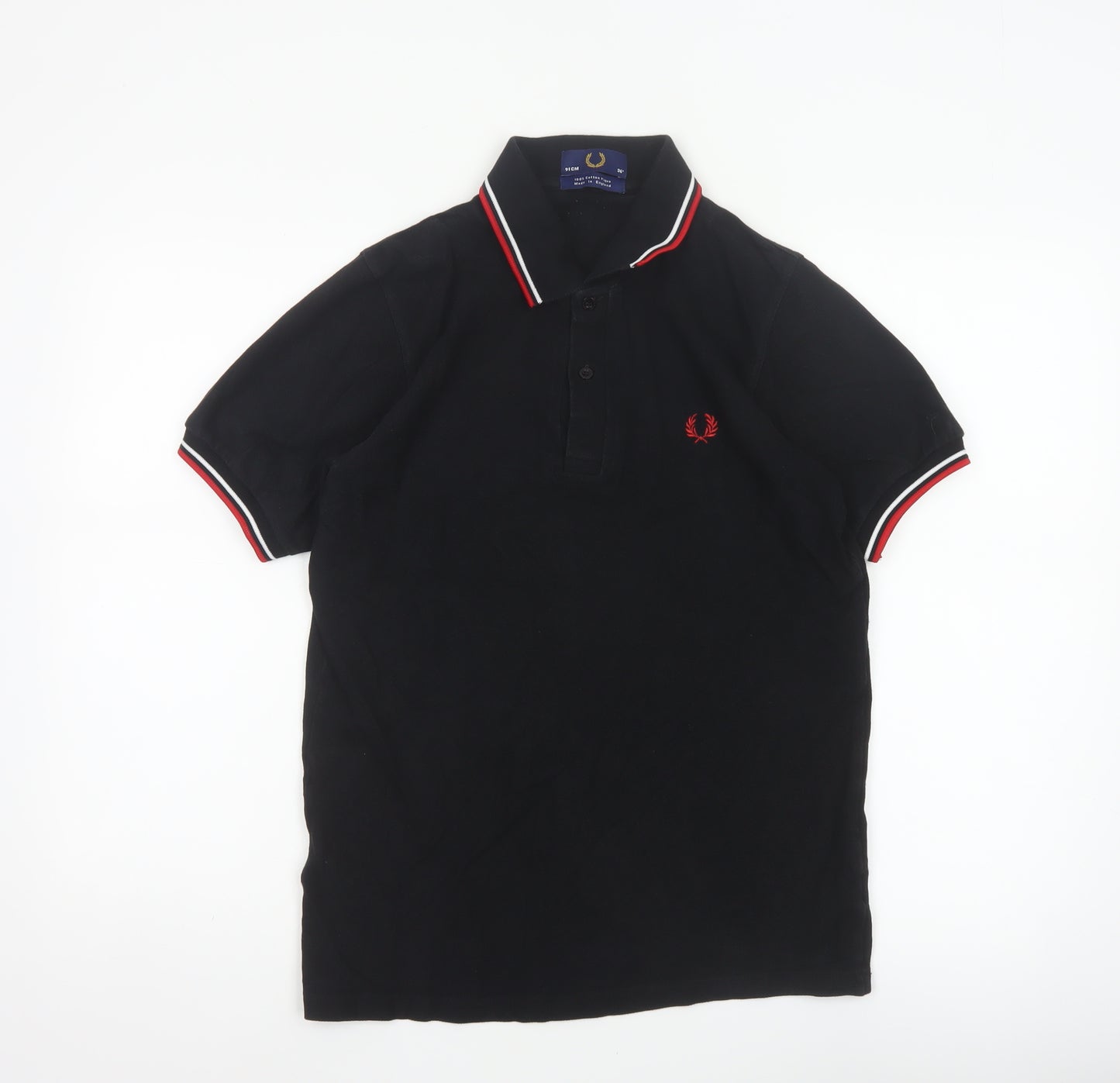Fred Perry Men's Black S Cotton Piqué Polo Shirt Red Trim