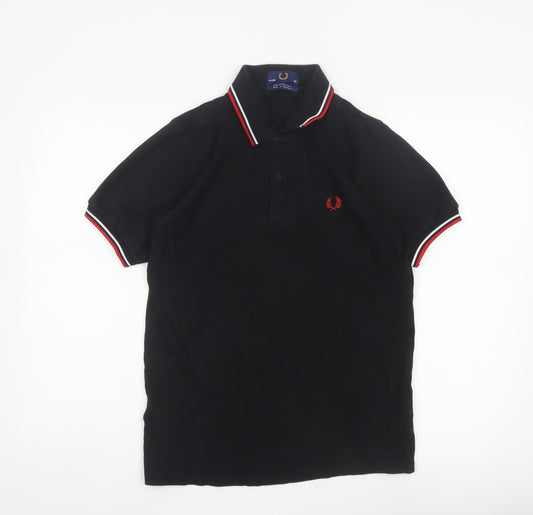 Fred Perry Men's Black S Cotton Piqué Polo Shirt Red Trim