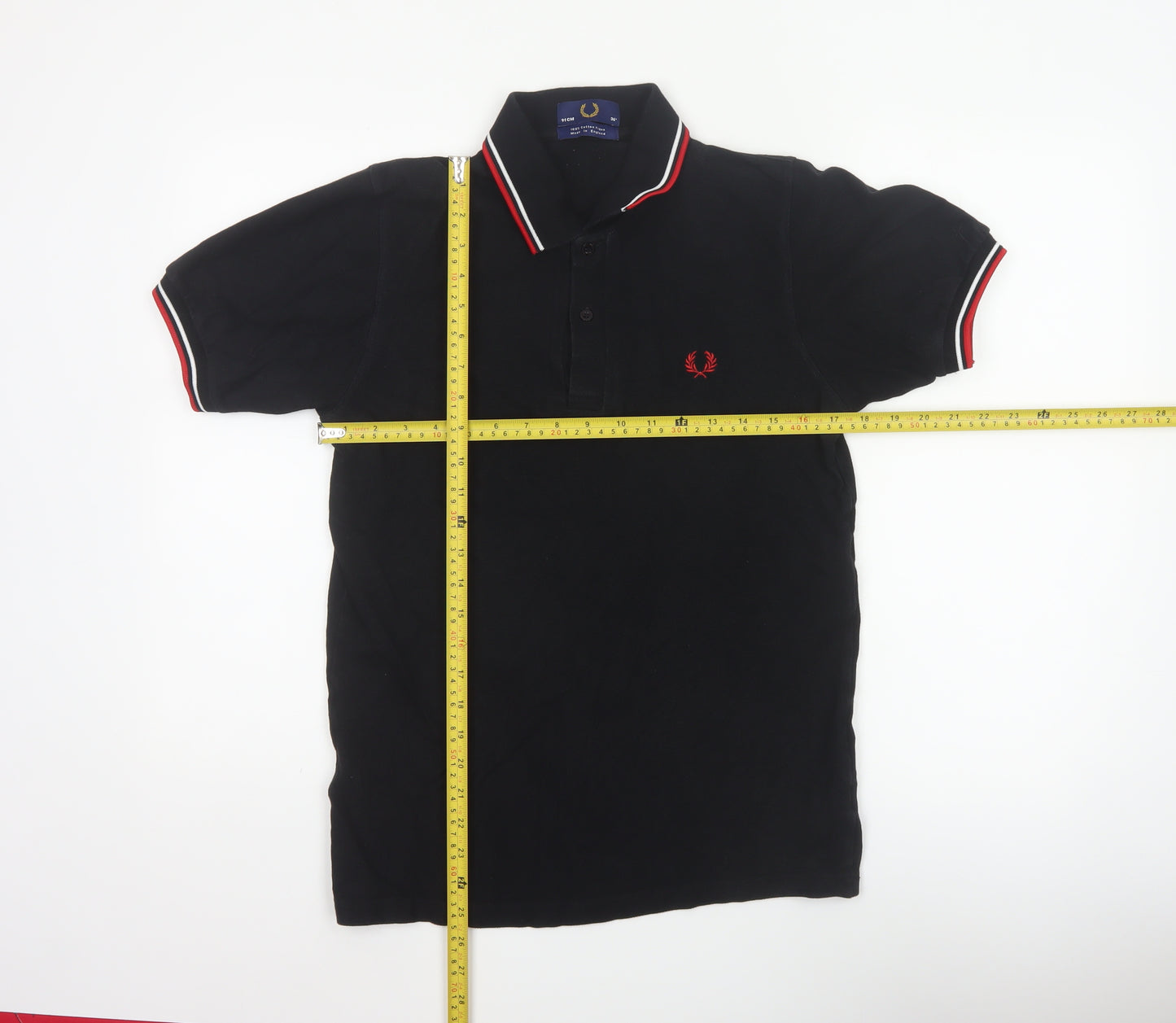 Fred Perry Men's Black S Cotton Piqué Polo Shirt Red Trim